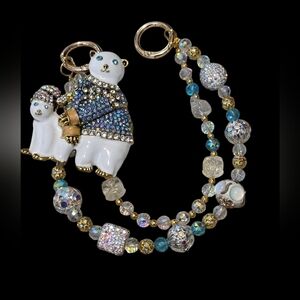 Crystal Polar Bear Keychain with Beaded Bag Charm